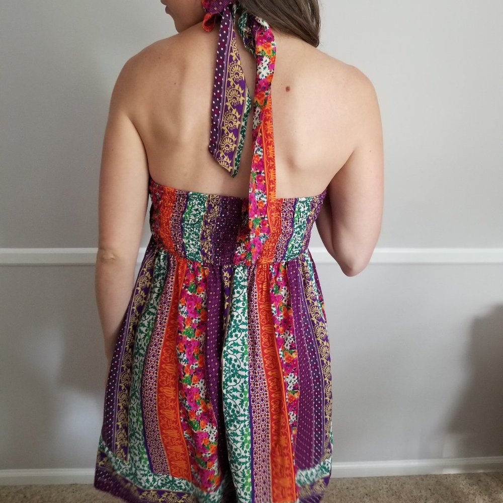 Fit & Flare High Neck Halter Patchwork Dress - Picture 3 of 5